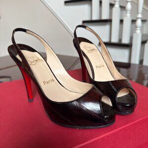 Christian Louboutin Prive Eel Leather Slingback Heels Shoes 38.5